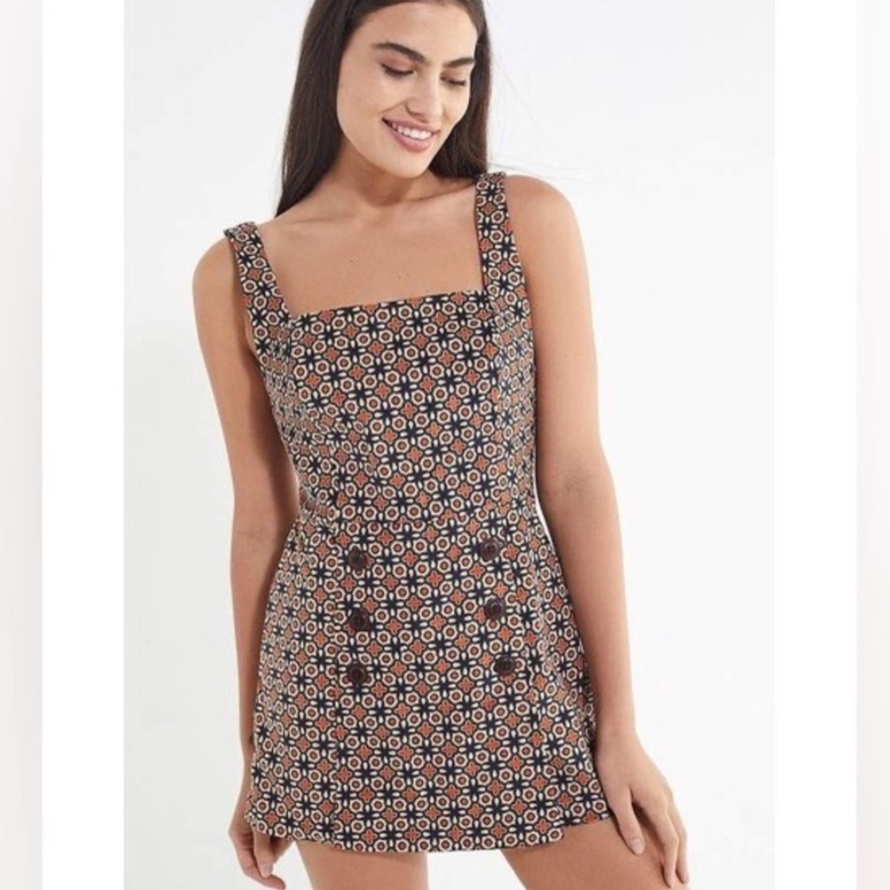 BDG Urban Outfitters UO Daley Corduroy Romper Skort Retro Geometric Size Medium